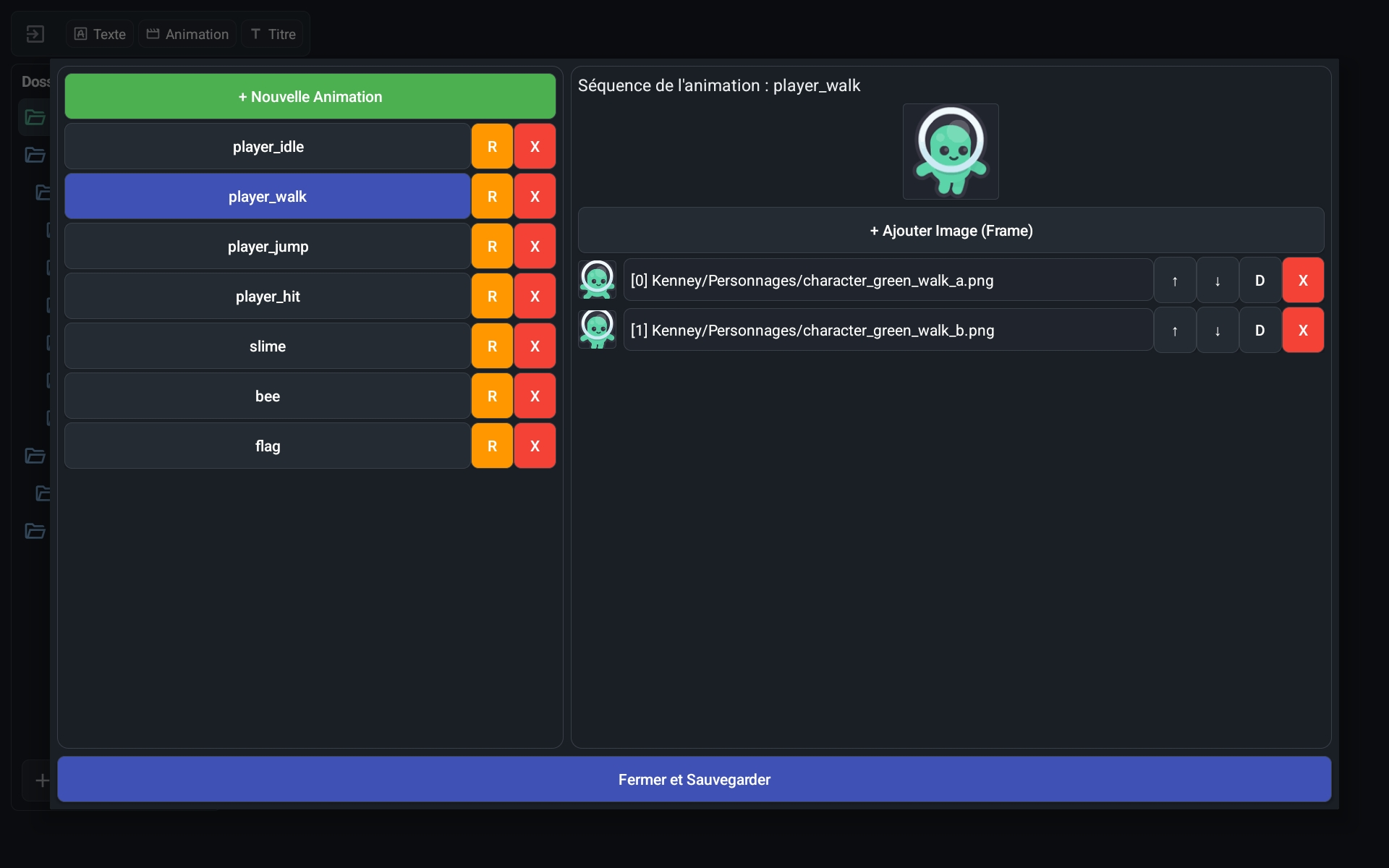 Animations-Editor von Yop2D mit Einzelbildern und Live-Vorschau